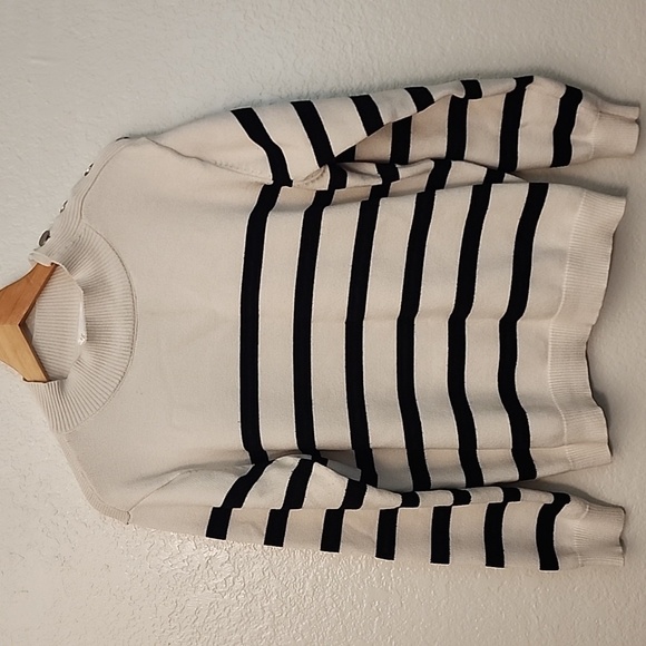 KIRUNDO Striped Knit Turtle Neck Sweater with Metal Shoulder Buttons - Picture 2 of 16